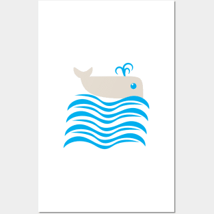 Whale Swimming Ocean Waves Cartoon Posters and Art